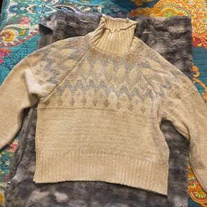 Gianni Bini Beige and Gray Cowl Neck Sweater